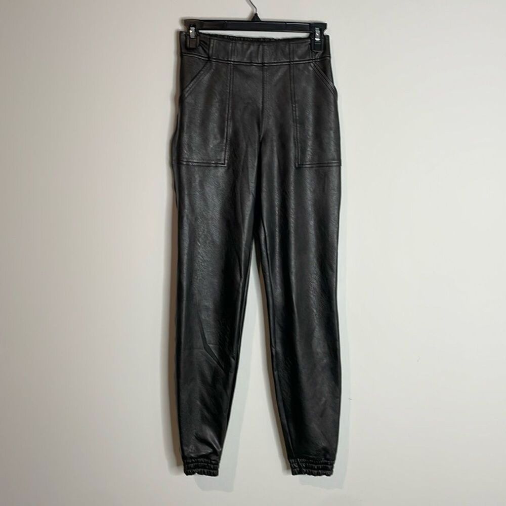 SPANX Women's Black Vegan Leather Joggers Size Medium